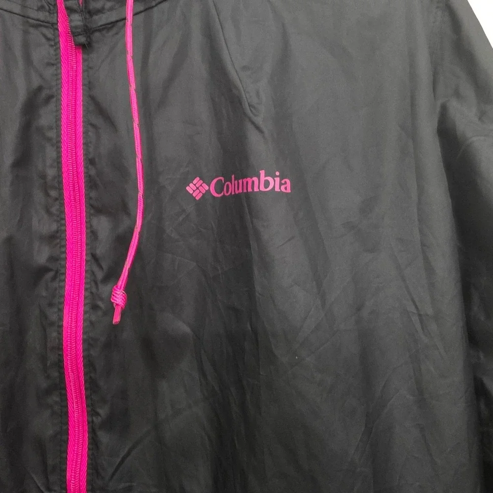 Columbia Womens Windbreaker Jacket Black Pink Full Zip‎ Hooded Shell Large